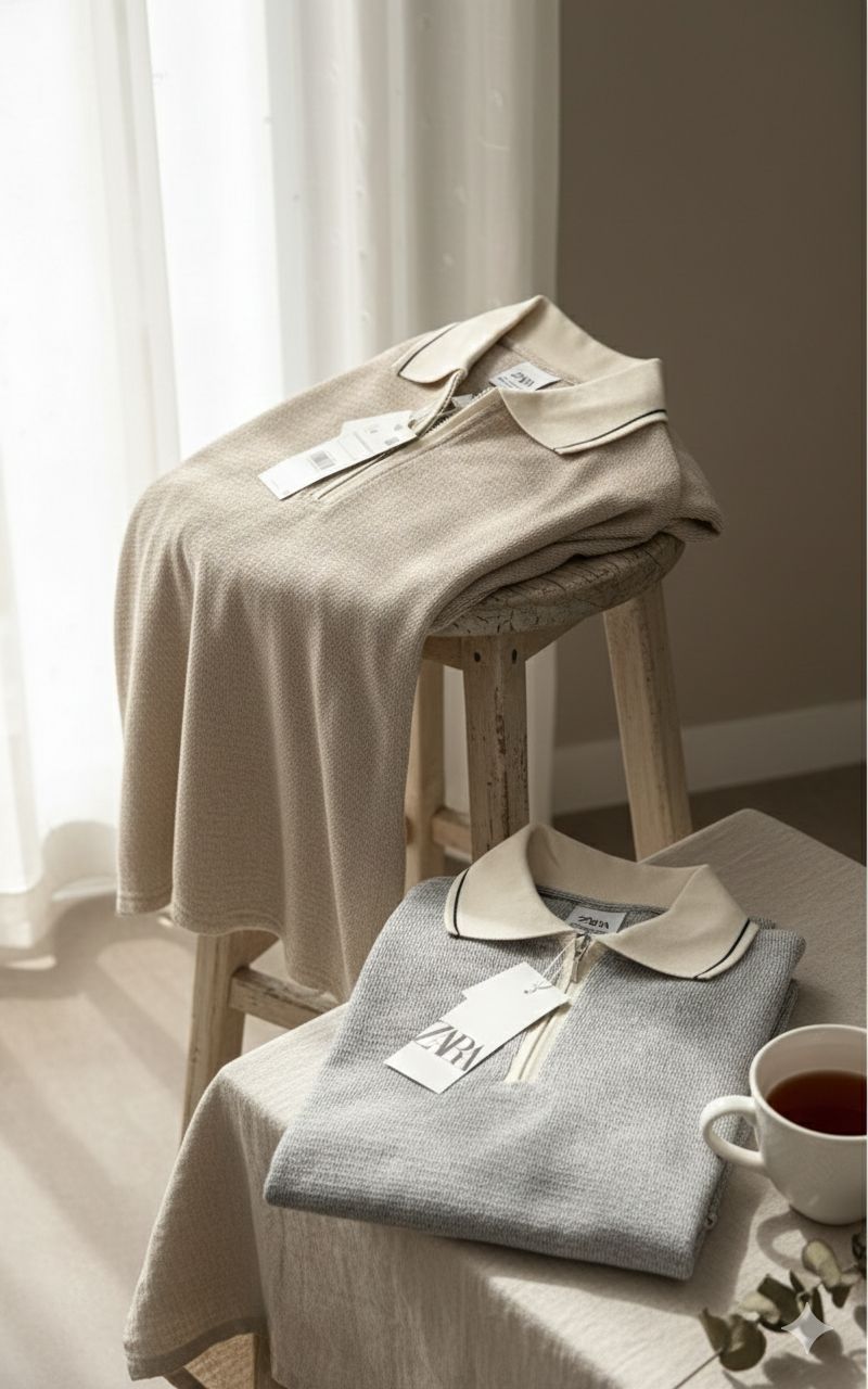 Textured Knit Half-Zip Polo