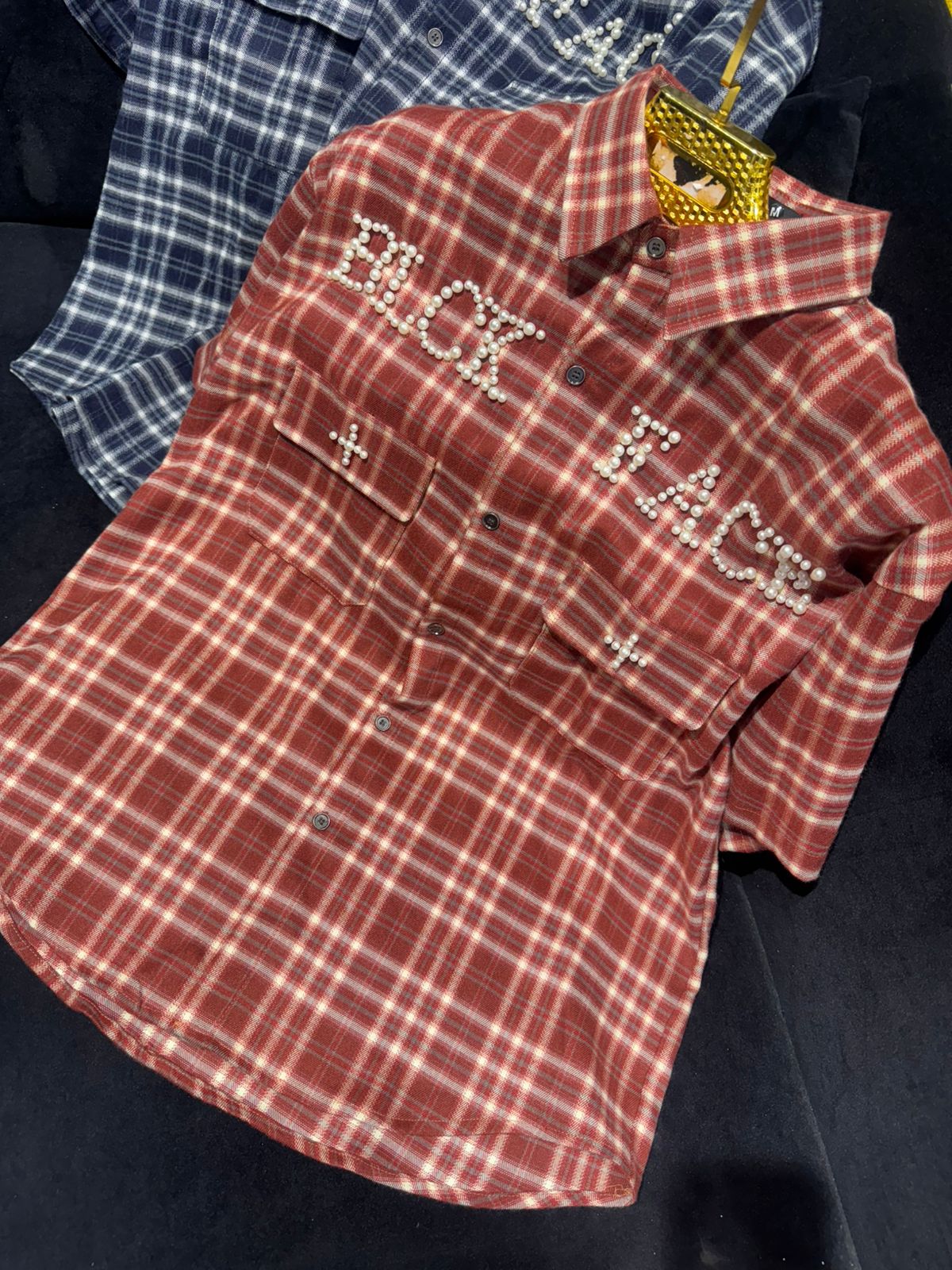 Premium Pearl Embellished Check Shirt