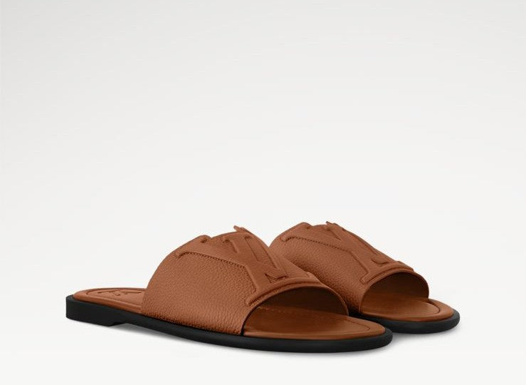Signature Embossed Leather Mule Sliders