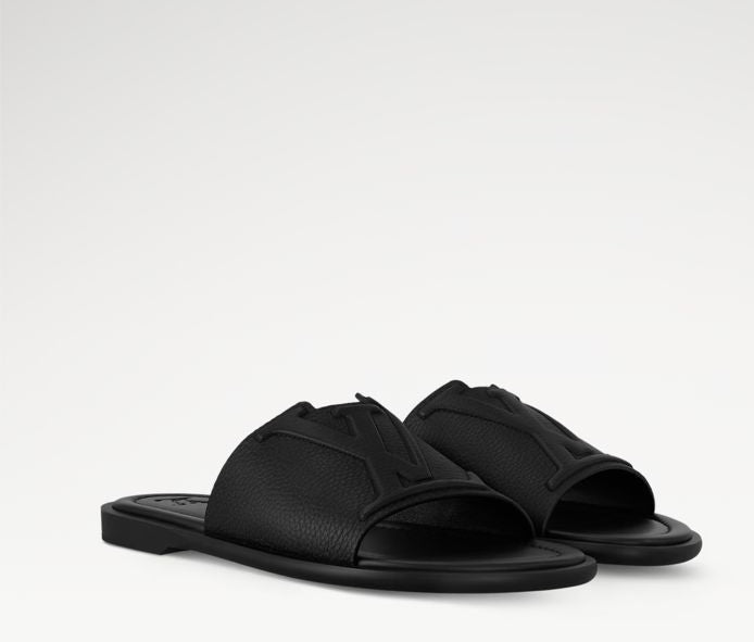 Signature Embossed Leather Mule Sliders