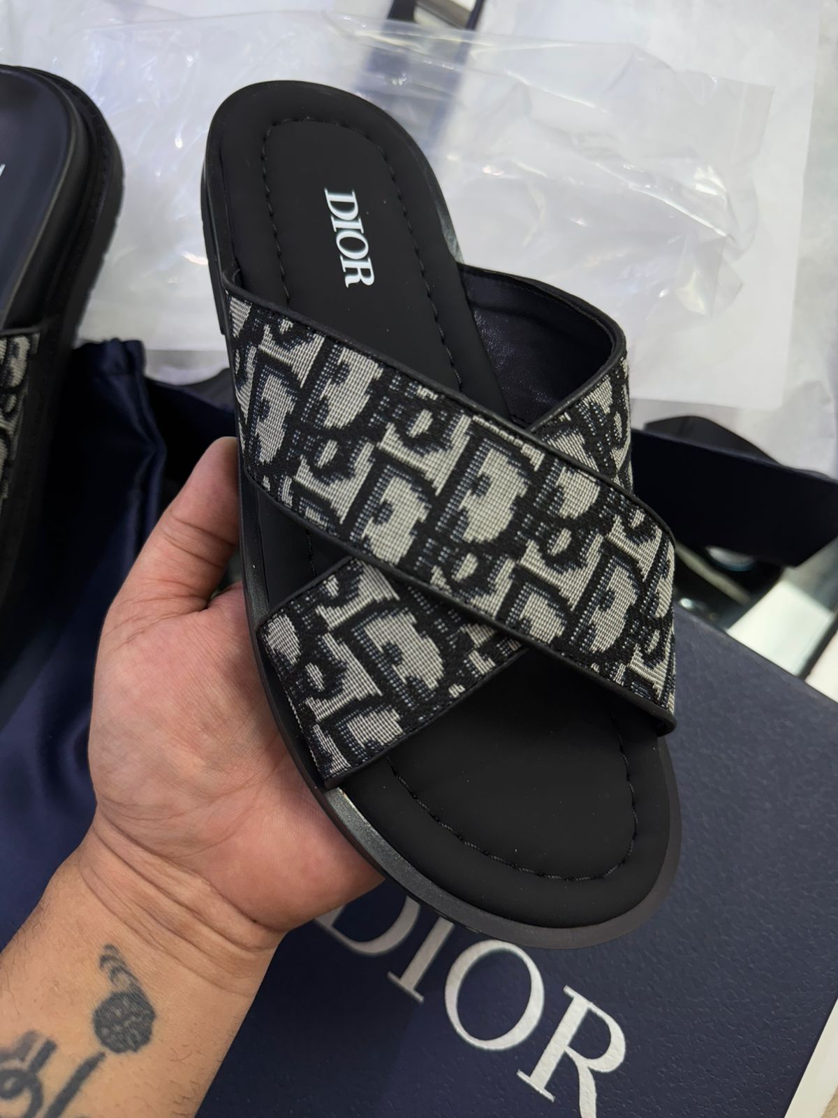 Cross Strap Monogram Luxe Slides