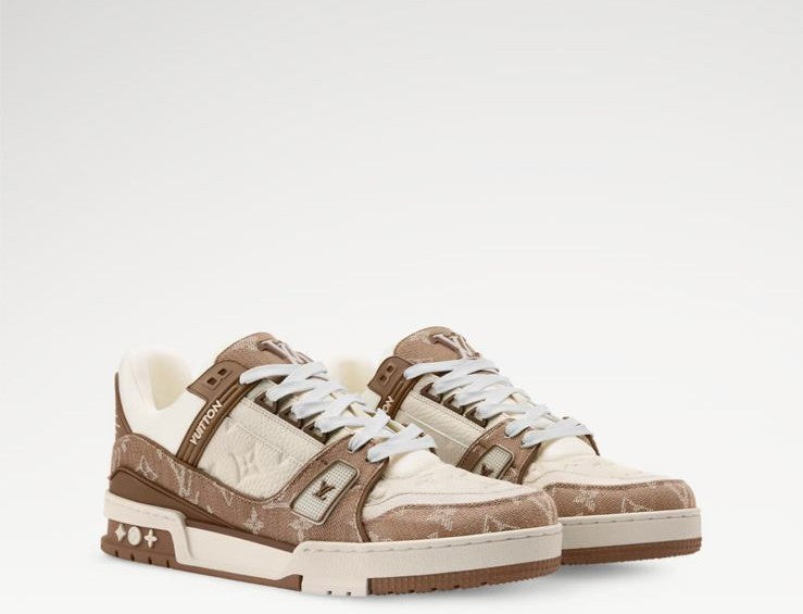 Luxury Trainer Sneakers – Beige Monogram Edition
