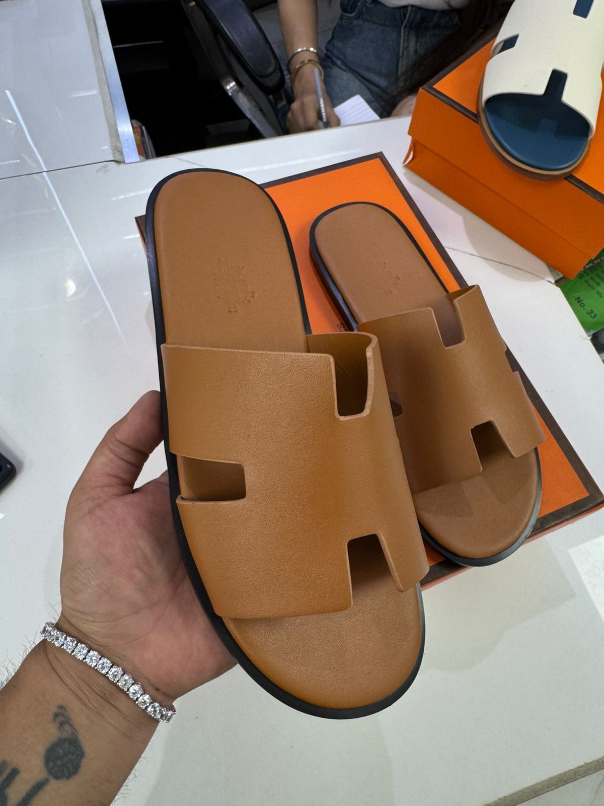 Elite H-Cut Premium Leather Slides