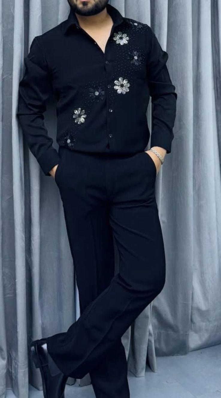 Celestial Crystal Embellished Designer Shirt