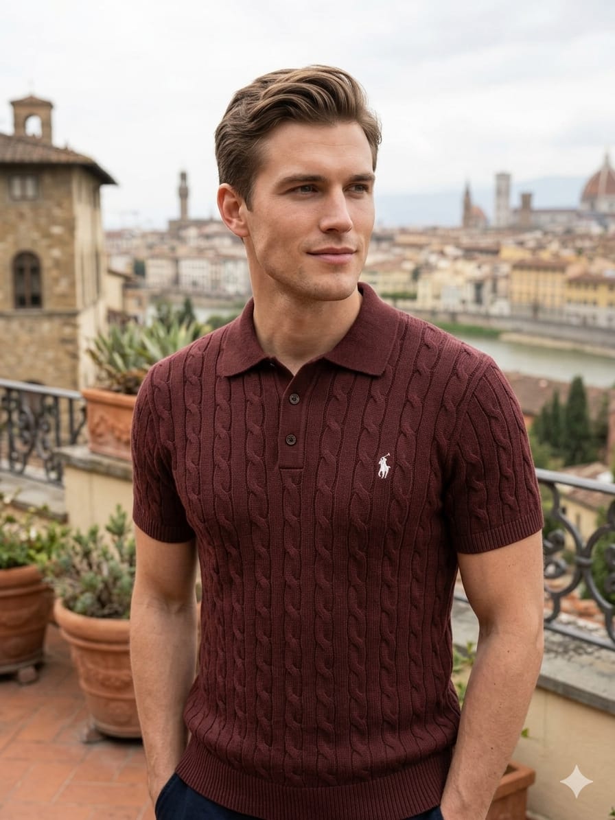 Cable Knit Polo T-Shirt