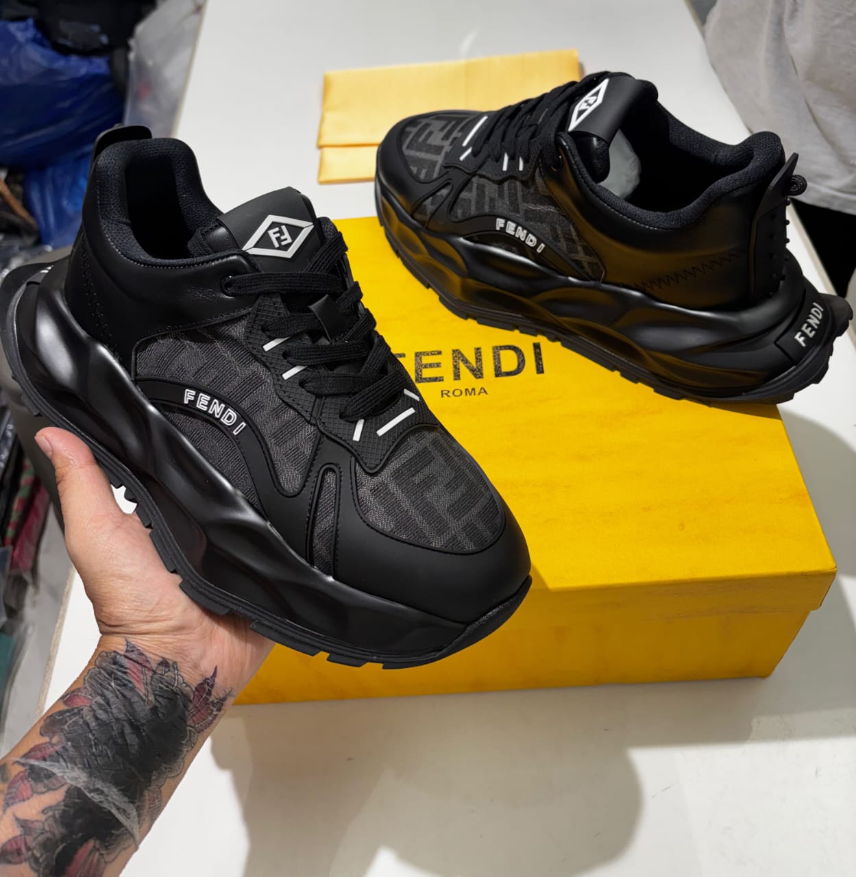 Premium Luxury Black Sneakers with Double Box Packaging